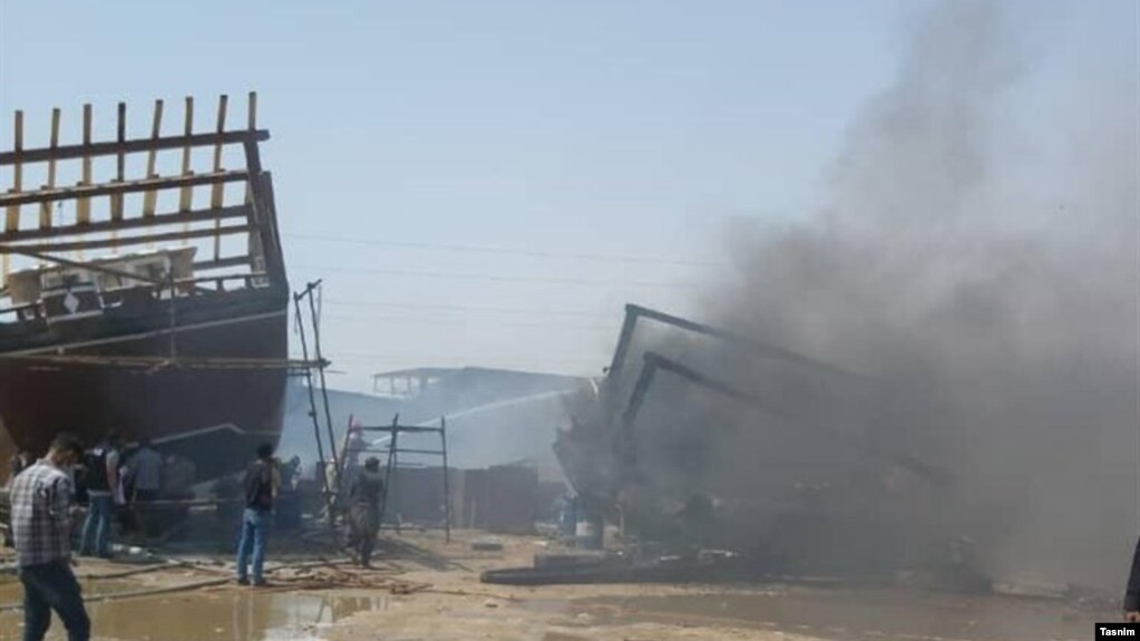 Fire in a boat factory in Bushehr port on Iran's Persian Gulf coast. July 15, 2020