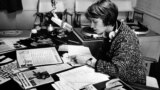 Germany -- Broadcaster Rozina Jadrna prepares a music program. Radio Free Europe’s programming included, and still includes, cultural items not accessible to people in its broadcast region. 