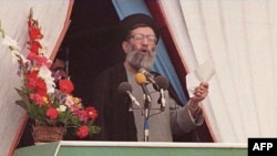 FILE: This photo taken on February 11, 1989 shows Iran's Ayatollah Ali Khamenei speaking during the 10th anniversary celebrations of Iran's Islamic revolution.