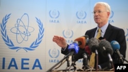U.S. Ambassador to the United Nations Office in Vienna and to the International Atomic Energy Agency Joseph Macmanus speaks to media on the sidelines of the Board of Governors meeting at the UN atomic agency headquarters in Vienna, 06Mar2013
