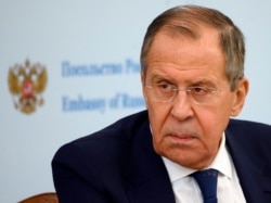 Russian Foreign Minister Sergei Lavrov takes part in a press conference at the Russian Embassy in Washington on December 10.