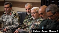 Iran military officials (R to L); Gholamhossein Gheibparvar, Hossein Salami, Ataollah Salehi, Ayoub Soleimani, and Mehdi Rabbani, on March 24, 2019.