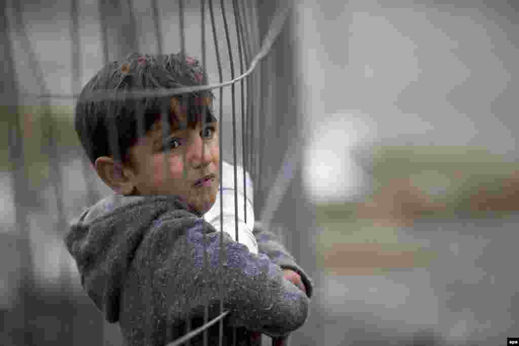 A migrant child looks through a fence at the Slovenian-Austrian border in Spielfeld, Austria. (epa/Erwin Scheriau)