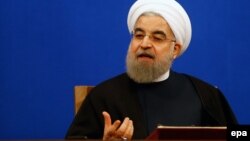 Iranian President Hassan Rohani gives a press conference to mark the first anniversary of the implementation of the nuclear deal in Tehran on Jaunary 17.