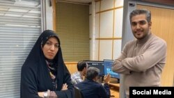 Iranian state TV IRIB reporters Ali Rezvani and Amena Sadat Zabihpour Reporters. File photo