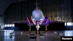 A Lockheed Martin F-35 Lightning II fighter jet is seen in its hanger in the U.S. state of Maryland.