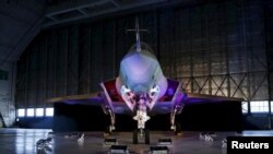 A Lockheed Martin F-35 Lightning II fighter jet is seen in its hanger in the U.S. state of Maryland.