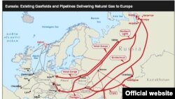 Existing gas fields and pipelines delivering natural gas to Europe, according to the U.S. Energy Information Administration (click to enlarge)