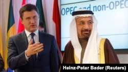 Russian Energy Minister Aleksander Novak (left) and Saudi Arabia's Energy Minister Khalid al-Falih