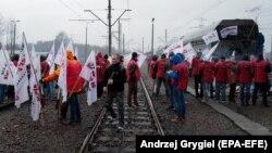 Polish miners protesting the import of foreign coal on January 31