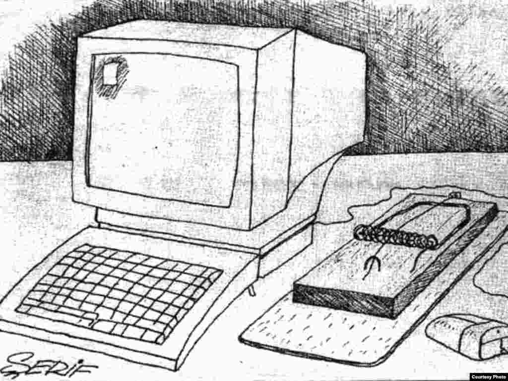 Әзірбайжандық Шериф деп танылған карикатурист емін-еркін жазам дегендерге төнген қауіп туралы суреттеме береді.