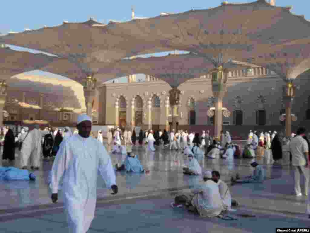 The courtyard of the Mosque of the Prophet in Medina City