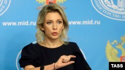 Russia -- Russian Foreign Ministry spokeswoman Maria Zakharova speaks at a press briefing in Moscow, October 6, 2015