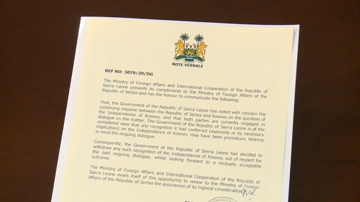 Serbia Claims Sierra Leone Is Latest Country To Rescind Kosovo Recognition