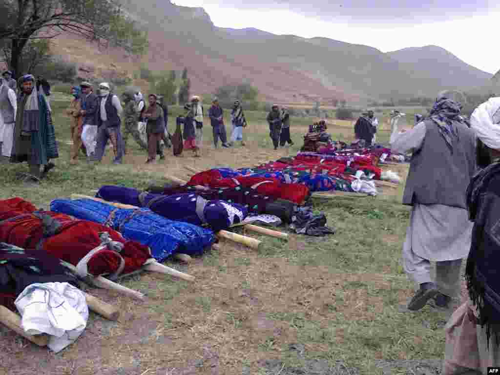 The bodies of miners that died in a mine collapse.