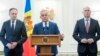 Vladimir Plahotniuc, Andrian Candu și Pavel Filip după consultările cu șeful statului, 2 aprilie 2019