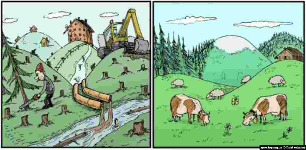 Going green. It's very difficult to protect forests in Ukraine from illegal cutting, compared to the EU, where forests have greater protection. Moreover, because of the climate, only 15.7 percent of Ukrainian territory is covered by forests, while EU territory is about 42 percent forested.