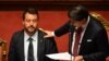 Giuseppe Conte (dreapta) și Matteo Salvini în Senatul italian, 20 august 2019