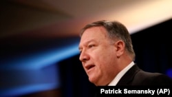 U.S. Secretary of State Mike Pompeo speaks at a news conference to announce the Trump administration's plan to designate Iran's Revolutionary Guard a "foreign terrorist organization," at the U.S. State Department in Washington, April 8, 2019