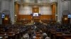 Parlamentul României, în timpul discursului susținut de președintele Ucrainei, Volodimir Zelenski, prin apel video - 4 aprilie 2022
