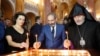 Armenian Prime Minister Nikol Pashinian with his wife Anna Hakobian at an Armenian church in Moscow