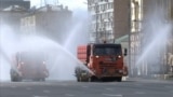 Russia - Chelyabinsk is sprayed with disinfectant in an effort to curb the spread of the coronavirus - Reuters screen grab