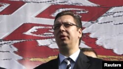 Serbian Deputy Prime Minister Aleksandar Vucic attends a rally in support of Serbian leaders on the last day of the electoral campaign, in Gracanica, November 1, 2013