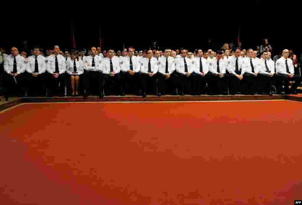 Members of the Kosovo Police take part in a graduation ceremony in Pristina. (AFP/Armend Nimani)