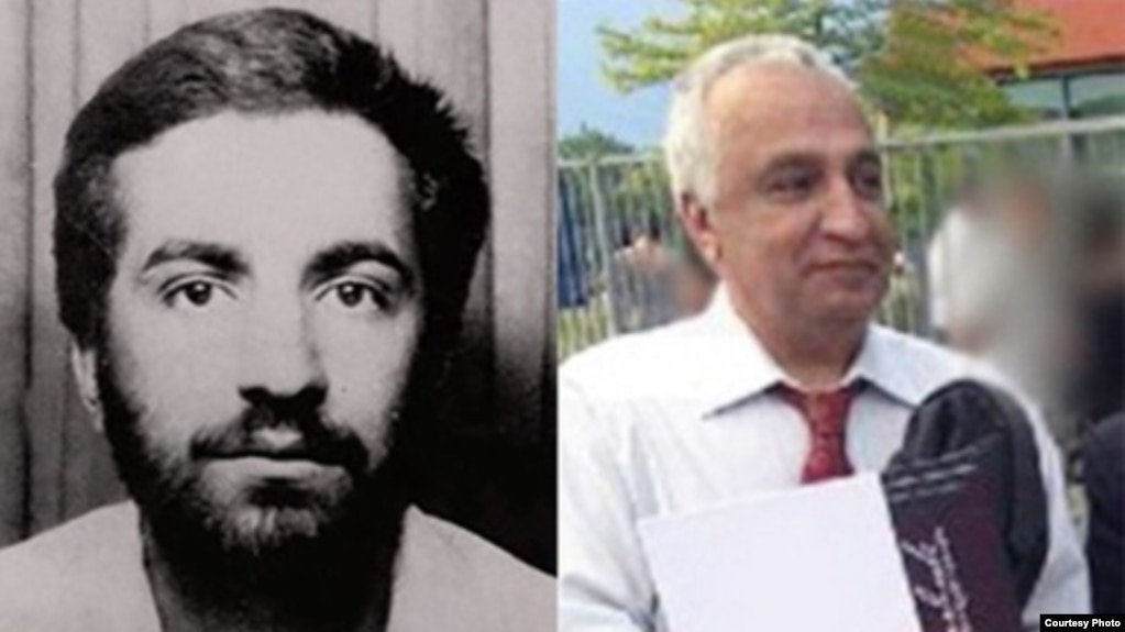 File - Mohammad Reza Kolahi Samadi in his youth (L) when he was accused of the worst terror attack against the nascent Islamic Republic and in later years in exile in Europe.