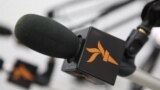 Kyrgyzstan -Azattyk. Radio. Microphone in studio "Azattyk" in Bishkek, 14Feb2013