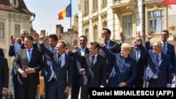 Iohannis și liderii europeni la summitul UE din orașul său, Sibiu, la 9 mai 2019.