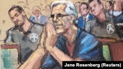 Джэфры Эпштэйн на судзе. Малюнак з паседжаньня