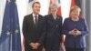 French President Emmanuel Macron (left), British Prime Minister Theresa May (center), and German Chancellor Angela Merkel meet during the EU-Western Balkans Summit in Sofia on May 17.