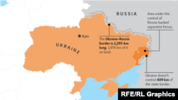 Орусия менен Украинанын чек арасындагы Донбасс аймагынын картасы.