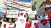 Iraqi women demonstrate against the lack of basic services in central Baghdad on February 14.