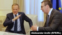 “Stojim ovde pored svog prijatelja i vašeg predsednika Aleksandra Vučića. Srbina od krvi i mesa. Mislim da je nemoguće naći većeg Srbina od njega.”: Donald Tusk