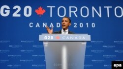 U.S. President Barack Obama delivers remarks at a press conference at the conclusion of the G20 summit in Toronto on July 27.