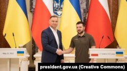 Președintele Poloniei, Andrzej Duda, și liderul Ucrainei, Volodimir Zelenski, la Kiev, 22 mai 2022.