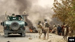 The aftermath of a Taliban attack in the northeastern Konduz province in October.