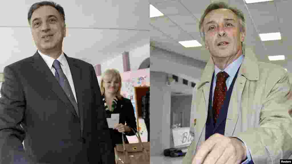 A combo photo shows President Filip Vujanovic (left) and opposition candidate Miodrag Lekic as they cast their votes in the capital, Podgorica.