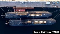 Ядерні балістичної ракети ВМС Росії «Акула» для підводних човнів (Проект 941). Зображення на військовій базі Північного флоту Росії, в Сєвєродвінську, де 8 серпня 2019 року при випробуваннях стався вибух та викид радіації.