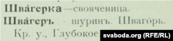 „Швагер“ у Смаленскім абласным слоўніку Ў. Дабравольскага