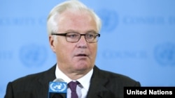 Russian UN Ambassador Vitaly Churkin said evidence obtained by Russian experts showed the rebels fired a missile with sarin gas at the town.
