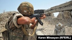 Nagorno-Karabakh -- An Armenian soldier on frontline duty in the Martakert district, 20Jul2012.