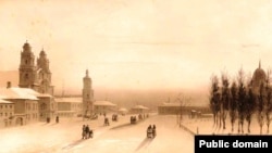 Саборная плошча ў Менску 16 лютага 1840 году, пасьля антырасейскага паўстаньня 1831 году (паштоўка)