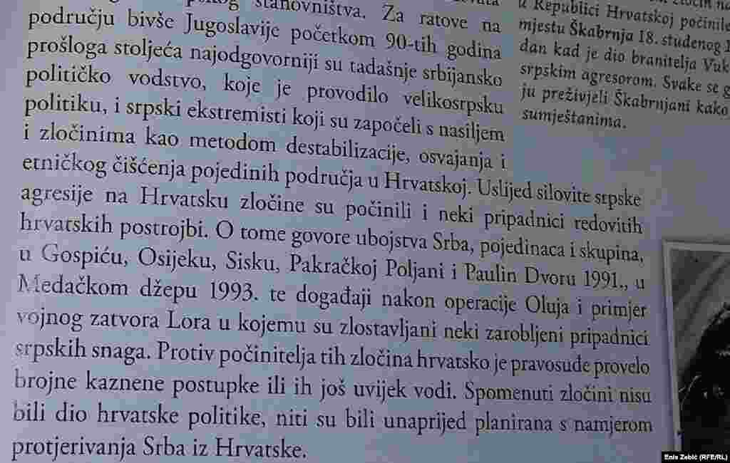 Udžbenik iz povijesti za 8. razred Osnovne škole, izdavač &quot;Školska knjiga&quot;, autori Erdelja i Stojaković, Zagreb 2016, deo teksta o zločinima za vrijeme i nakon &quot;Oluje&quot; 