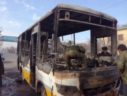 Сгоревший пассажирский автобус. Шымкент, 23 января 2018 года.