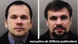 The two suspects in the Salisbury attack: Aleksandr Petrov (left) and Ruslan Boshirov. Police say the names are most likely aliases.