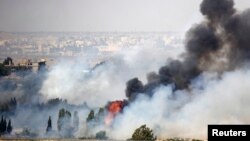 Вогонь і дим від боїв за Аль-Кунейтру, фото з ізраїльського боку лінії перемир’я, 6 червня 2013 року