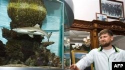 Ramzan Kadyrov stands next to an aquarium at his residence in Gudermes.